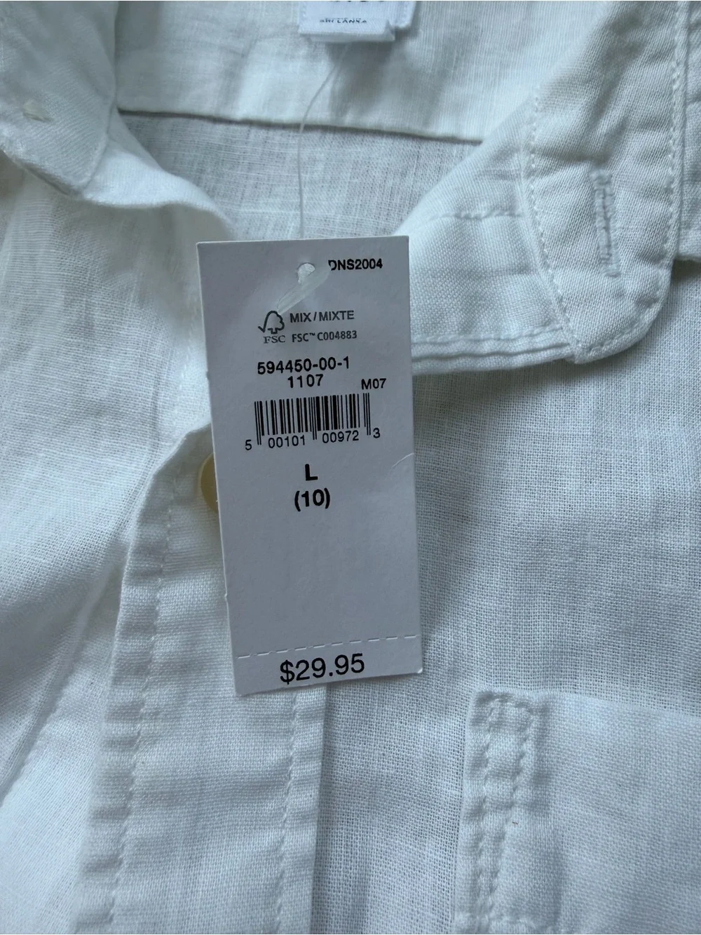 GAP White Short-Sleeve Linen Button-Down Shirt size large NWT